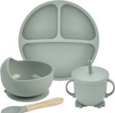 Siliconen babyservies kinderservies 4 delig - bord kom lepel drinkbeker - Sage