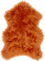 Luxe schapenvacht vloerkleed - bontkleed - nep bont - faux fur - terra cotta - oranje - fluffy - decoratie - 100% polyester - 90 x 60 cm