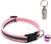 Kattenhalsband met adreskoker en belletje - Reflecterend - Verstelbaar - 19 / 32 cm - Halsband kat - Kattenbandje - Cat - Kitten - Katten halsband - Licht roze
