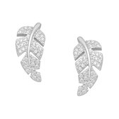 EAR IT UP - Oorbellen - Blad - Push back oorknopjes - Leaf - Gerhodineerd 925 sterling zilver - Zirkonia - Pavézetting - 16 x 7,5 mm - 1 paar