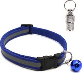 Kattenhalsband met adreskoker en belletje - Reflecterend - Verstelbaar - 19 / 32 cm - Halsband kat - Kattenbandje - Cat - Kitten - Katten halsband - Donker blauw