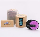 Set met 4x wasbare wattenstaafjes en 5x herbruikbare wattenschijfjes – bamboe houders – makeup pads – oorstaafjes – zero waste - kleur paars