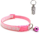 Kattenhalsband met adreskoker en belletje - Verstelbaar - 19 / 32 cm - Kattenbandje - Halsband kat - Cat - Kitten - Katten halsband - Licht roze