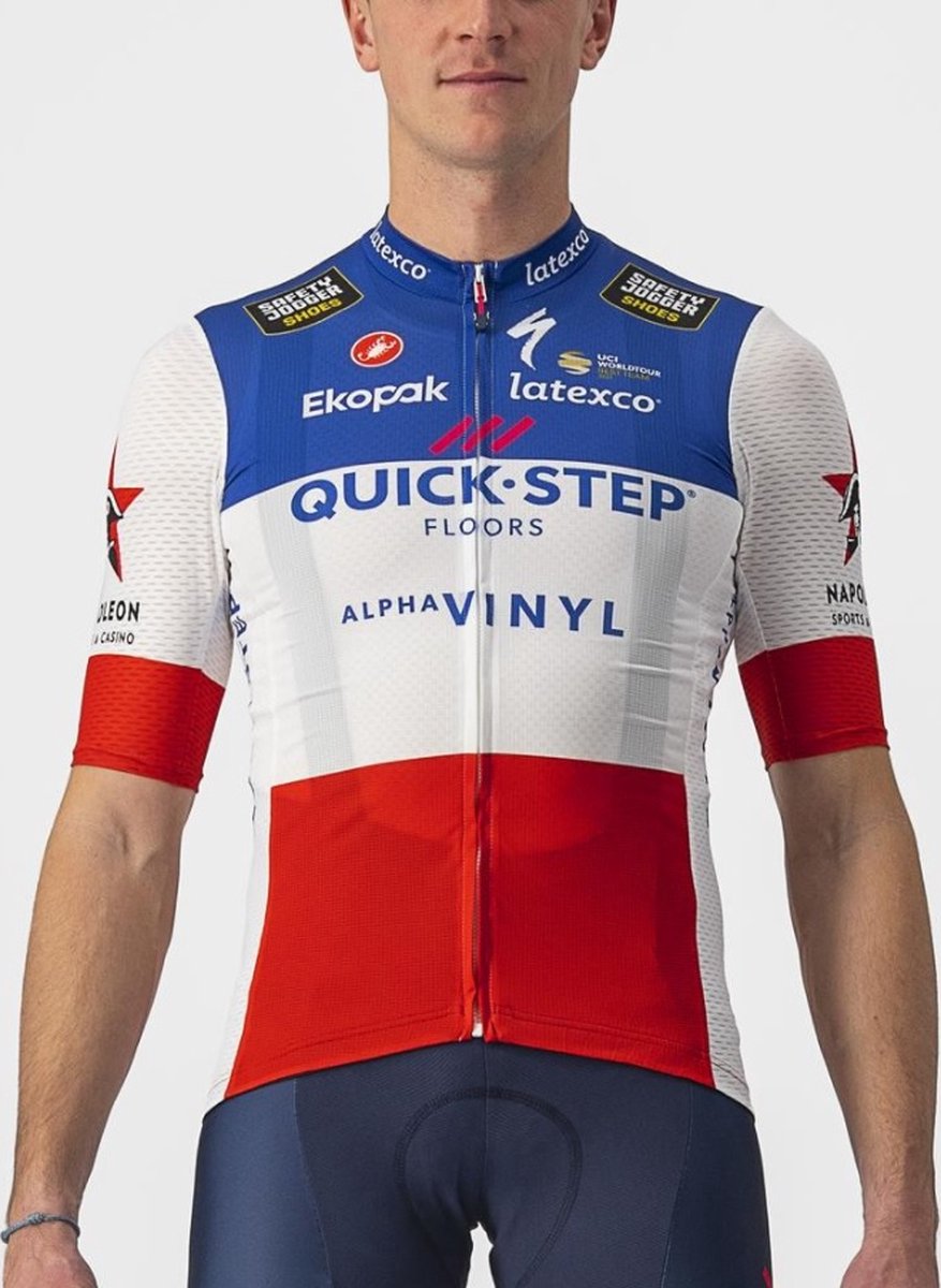 Castelli Fietsshirt Korte Mouwen Heren Blauw Wit Rood - Quick-Step Alpha Vinyl COMPETIZIONE JERSEY FRENCH CHAMPION-L