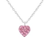 Zilveren hartje roze 13 kristal kinderketting | hart hanger ketting meisje | Zilverana | Sterling 925 Silver (Echt zilver)