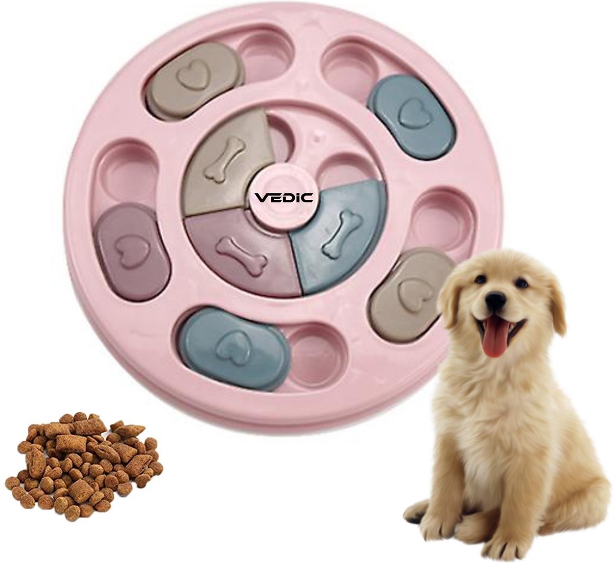 VEDIC® - Hondenpuzzel Cirkel Roze - Intelligentiespeelgoed - Verschuifbare verstopplekken - 23x23cm