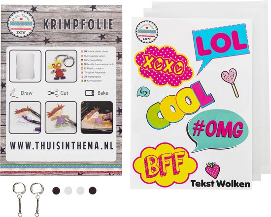 Tekstwolken Krimpie Dinkie Pakket - Krimpfolie Knutselpakket - Krimpfolie vellen - Krimpfolie Sieraden maken - knutselen meisjes