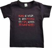 Zwart baby shirt met "Mama is knap, ik ben perfect en papa is een geluksvogel" - maat 80 - vaderdag, vader, moeder, moederdag, cadeautje, kraamcadeau, grappig, geschenk, baby, teks