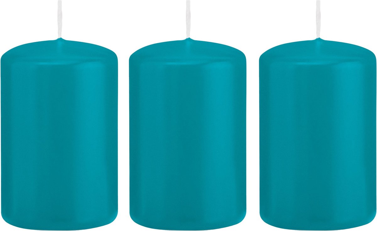 Trend Candles 5x Turquoise blauwe cilinderkaarsen stompkaarsen 5 x 8 cm 18 branduren Geurloze kaarsen turkoois blauw