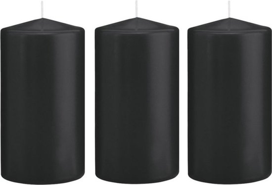 5x Zwarte cilinderkaars/stompkaars 8 x 15 cm 69 branduren - Geurloze kaarsen - Stompkaarsen