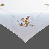 Tafelkleed - Pasen - Off-White met Paashaas en geverfd ei - Vierkant 85 x 85