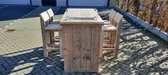 Vuurtafel Sta tafel set "Split" van Gebruikt steigerhout 80x160cm - 5 delige set - Kruk back - 4 persoons