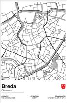 Walljar - Stadskaart Breda Centrum II - Muurdecoratie - Poster met lijst