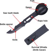 Spork - Plein air - Camping - Survie - Sifflet d'urgence - Fourchette - Cuillère - Couteau - 7in1 - Multitool - Survie spork - Camping couverts