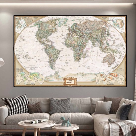 vervolgens Missie vorst Grote Wereldkaart - Vintage - Landkaart - Schoolkaart - Schoolplaat - Atlas  150 x 100... | bol.com