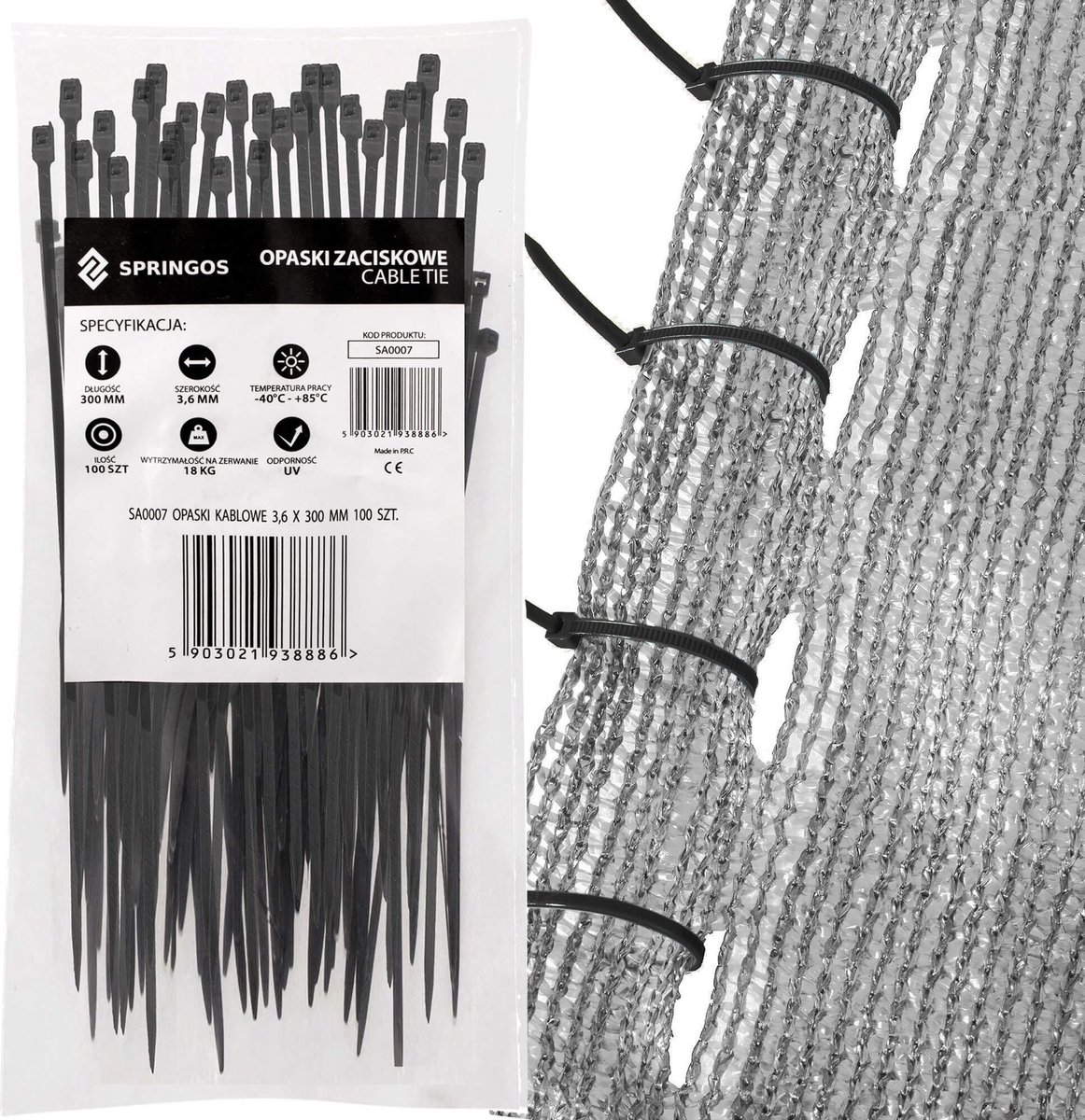 Springos Kabelbinders | Tie Wraps | Tyraps | Tie Rips | 300 x 3.6 mm | 100 stuks | Zwart