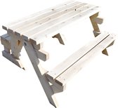 Picknicktafel en Bank / 2 in 1 inklapbare picknicktafel / Blank Vuren / 2-4 personen / Compleet gemonteerd afgeleverd!