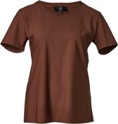 Dames shirt korte mouwen travelstof  v-hals  koffie | Maat L/XL
