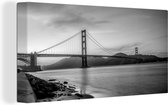 Canvas Schilderij Golden Gate Bridge tijdens de zonsondergang bij San Francisco - zwart wit - 80x40 cm - Wanddecoratie