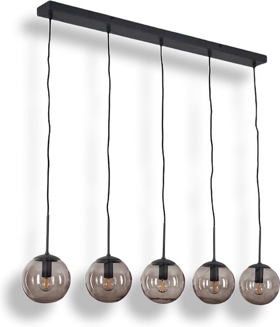 Plafondlamp 5 delig - Gerookt glas lamp - Smoken lamp - Moderne Vintage  hanglamp -... | bol.com