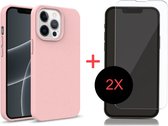 WAEYZ - Hoesje Back Cover Hoes Geschikt voor iPhone 13MINI Siliconen Achterkant Hoes ROZE - Inclusief 2 maal Full cover 2.5 D 9H HD WAEYZ Screenprotector