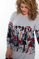 Paprika Dames Trui met 'fashion show' print en strassteentjes - Trui - Maat 48