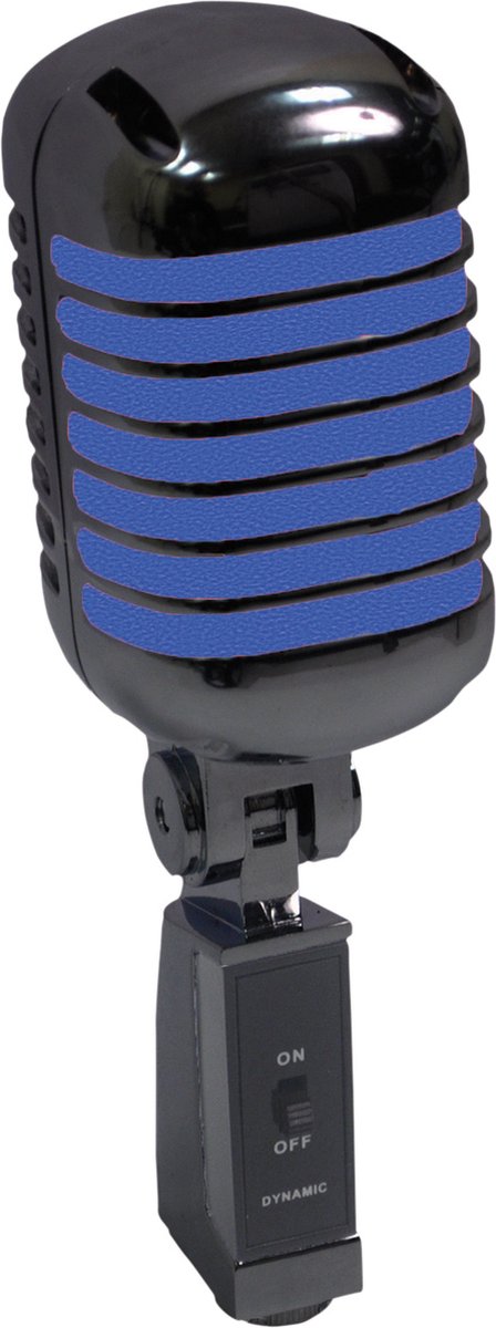 NJS Retro Microfoon - Rock 'n Roll Style - Zwart met blauw - XLR connector - Aan/uit switch