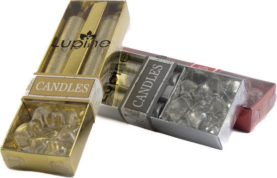 Kaars met glas houder ( Ster) Stijlvolle glitterkaars in rood zilver en  Goud 2 sets... | bol.com