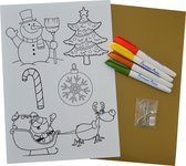 1 A4 voorgedrukte Krimpfolie Kerstmis + 1 A4 Goud + 4 stiften - Krimpie Dinkie Pakket - Krimpfolie Knutselpakket - Krimpfolie Sieraden maken - knutselen meisjes