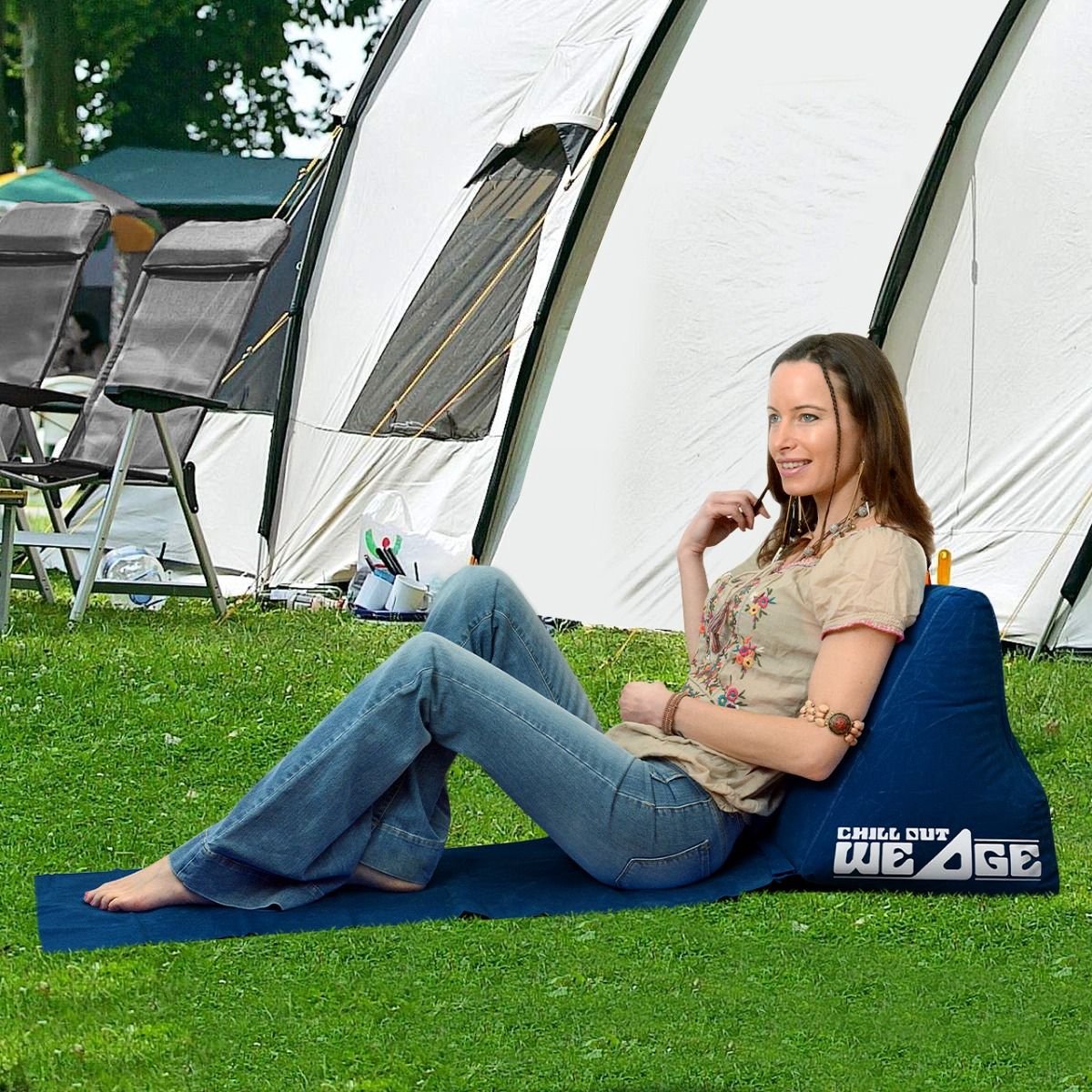 CKB LTD - Chill Out - Luchtbed - Campingstoel - Wedge opblaasbare ligstoel - Blauw strandstoel 1 persoons volwassen luchtbedden kampeerstoel vouwstoel stoel slaapmatje slaapmatten opvouwbaar volwassenen tuinstoel opblaasstoel kampeerstoelen lucht