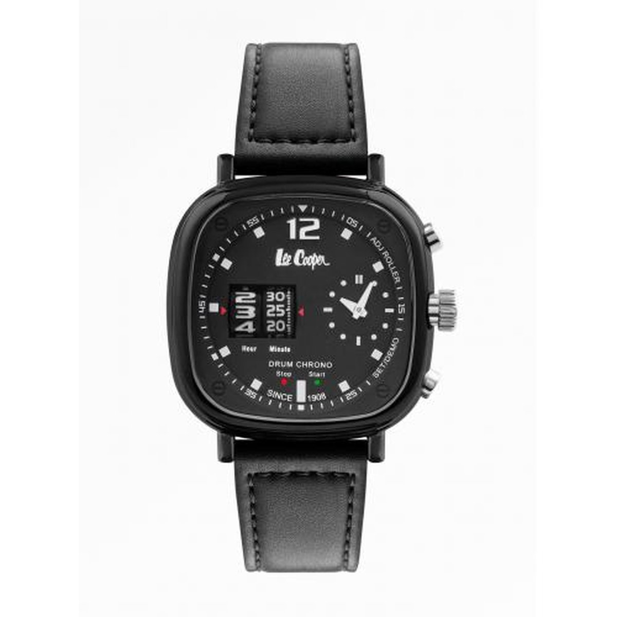 Lee Cooper LC07003.351 - Horloge - Analoog - Mannen - Heren - leren band - Zwart