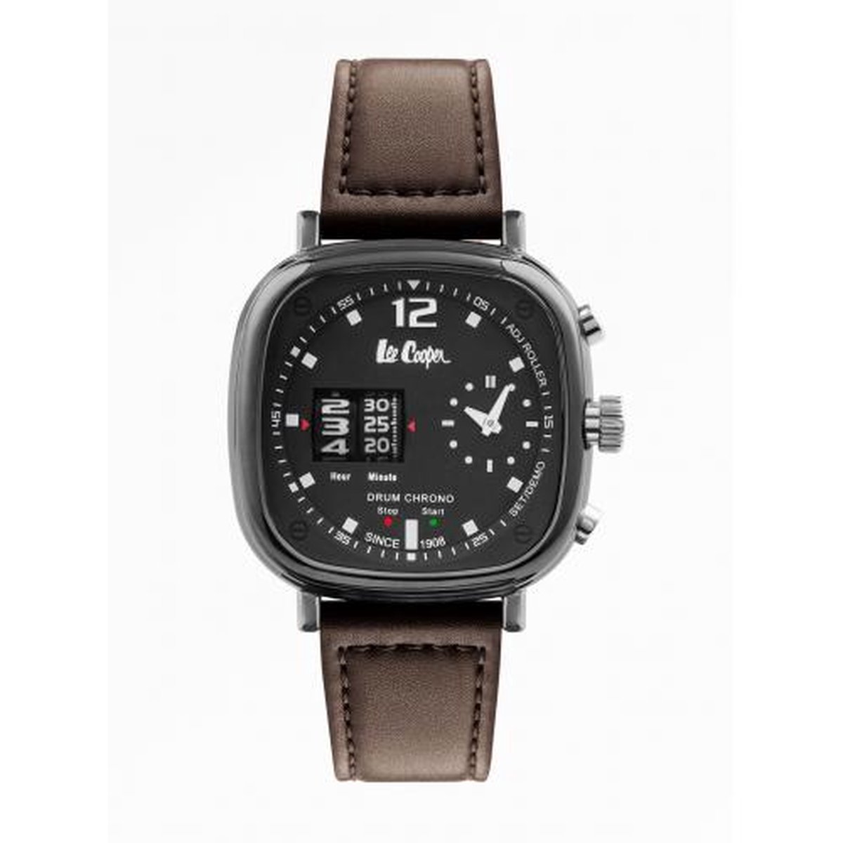 Lee Cooper LC07003.352 - Horloge - Analoog - Mannen - Heren - leren band - Bruin - Zilverkleurig - Zwart