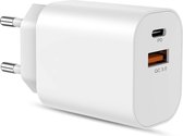 2-in-1 USB C Lader met 2 Poorten - USB-A (18W) en USB-C (20W) - Snellader - Wit