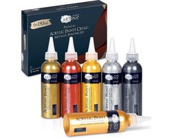 Artina Crylic - Acrylverf Set Metallic 6x150ml - Acrylverf Goud, Zilver, Brons, Koper - Lichtgevende Acrylverf voor Canvas, Klei, Papier, Beton