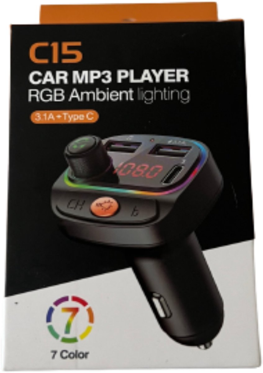 C15 FM Transmitter Bluetooth - Autolader - Draadloze Carkit - RGB Light - 2x Fastcharger USB Poort - USB-C Poort - Handsfree Bellen - Voor Alle Telefoons - FM Transmitter Auto - Bluetooth 5.0