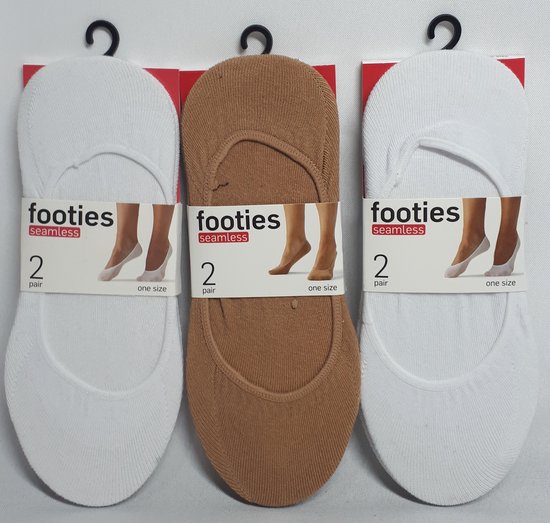 Footies - One Size - Sneakersokken -  Naadloos - Wit 4 paar - Beige 2 paar - Set van 6 Paar