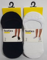 Sneaker Sok - Footie - Kind - Maat 31- 34 - Zwart 2 Paar + Wit 2 Paar - Voordeel Set 4 Paar