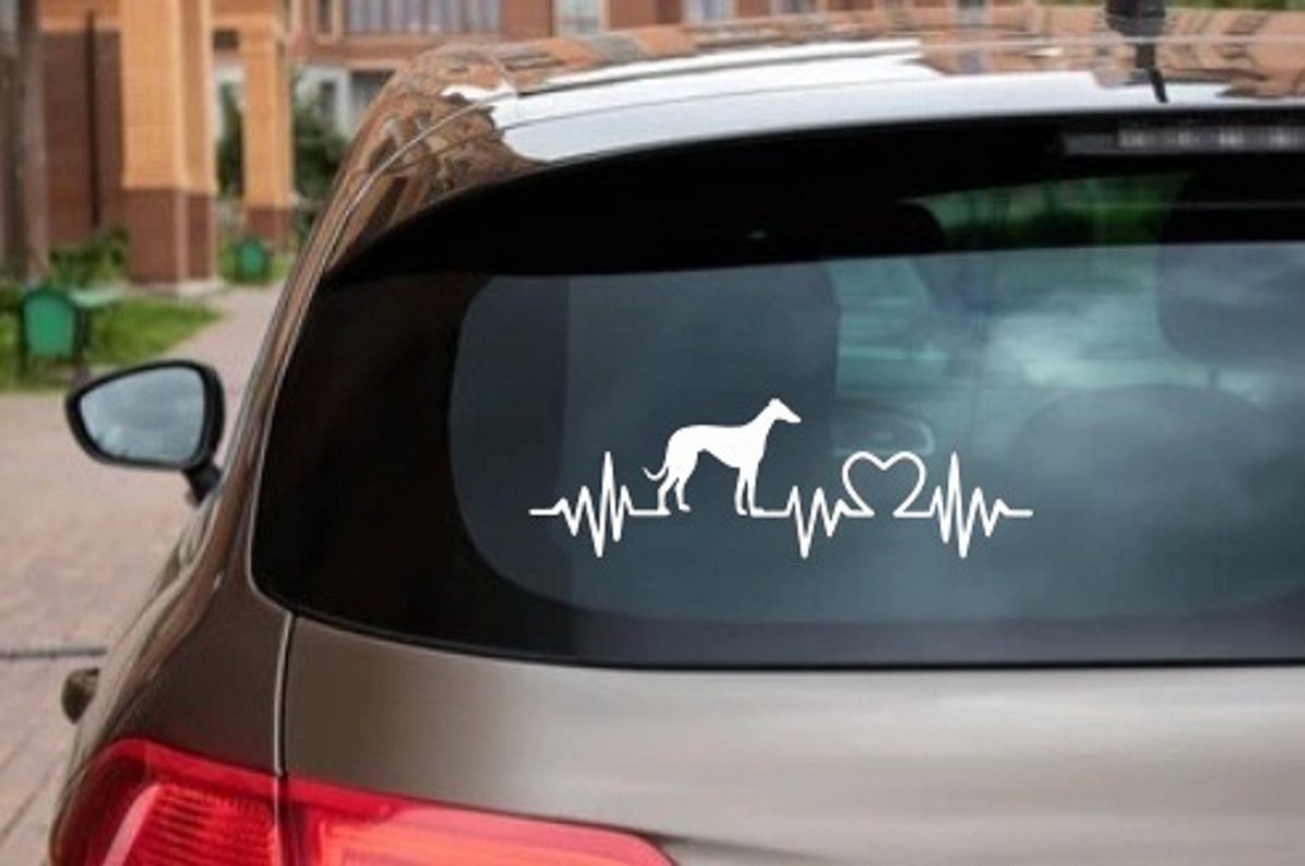 Windhond 3x – autosticker - sticker voor raam auto deur muur laptop - heartbeat - rashondensticker - hondenlijn – hondenriem - Doglove - Abany quality design