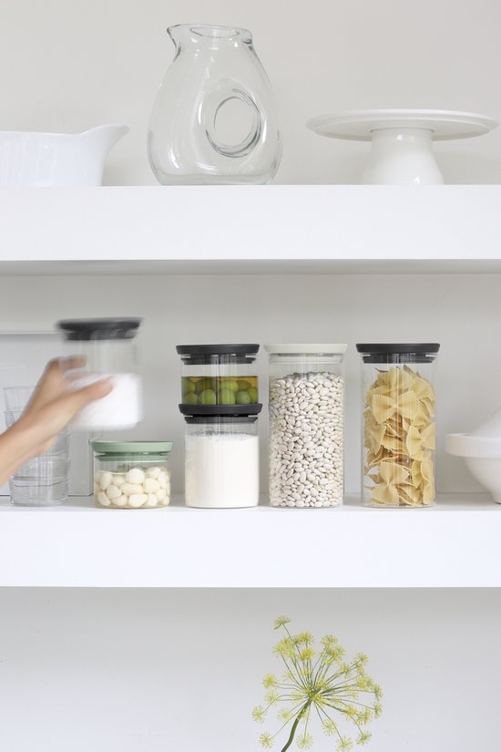Brabantia Bocaux en verre empilables, set de 0,3 - 0,6 - 1,1 litre - Light Grey, Dark Grey en Jade Green