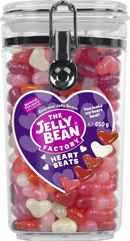 The Jelly Bean Factory Hartjes snoeppot 650gr Snoep - 5 Huge Flavours jelly beans - Cadeau - Hartjes