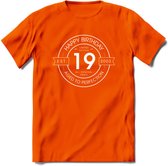 19th Happy Birthday T-shirt | Vintage 2003 Aged to Perfection | 19 jaar verjaardag cadeau | Grappig feest shirt Heren – Dames – Unisex kleding | - Oranje - S