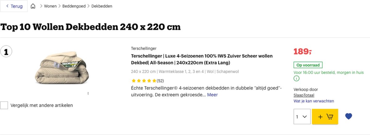 Terschellinger | Luxe 4-Seizoenen 100% IWS Zuiver Scheer wollen Dekbed|  Zomer én... | bol.com