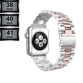Compatible Apple Watch Bandje - RVS - Schakelarmband - Apple Watch Series 1/2/3/4/5/6/SE/7 - 38/40/41mm - Zilver / Rosé Goud