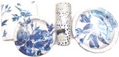 Cactula leuke blauwe bloemen papieren servies feest set bordjes, servetten, bekers