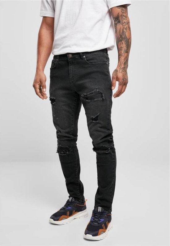 Urban Classics Heavy Destroyed Slim Fit Jeans Realblk Heavy Destroyed Washed-W32-L32