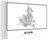 Canvas Schilderij Dijon – Plattegrond - Zwart Wit – Stadskaart – Kaart - 60x40 cm - Wanddecoratie
