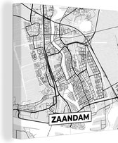 Canvas Schilderij Zaandam - Stadskaart - Zwart Wit - Plattegrond - Kaart - 20x20 cm - Wanddecoratie