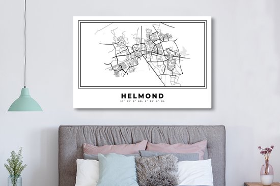 Tableau sur toile City Map - Zwart Wit - Map - Helmond - Nederland - Map - 180x120 cm - Décoration murale XXL