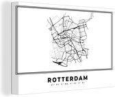 Canvas Schilderij Plattegrond – Rotterdam – Zwart Wit – Stadskaart - Kaart - Nederland - 60x40 cm - Wanddecoratie