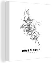 Canvas Schilderij Plattegrond – Düsseldorf – Zwart Wit – Stadskaart - Kaart - 90x90 cm - Wanddecoratie
